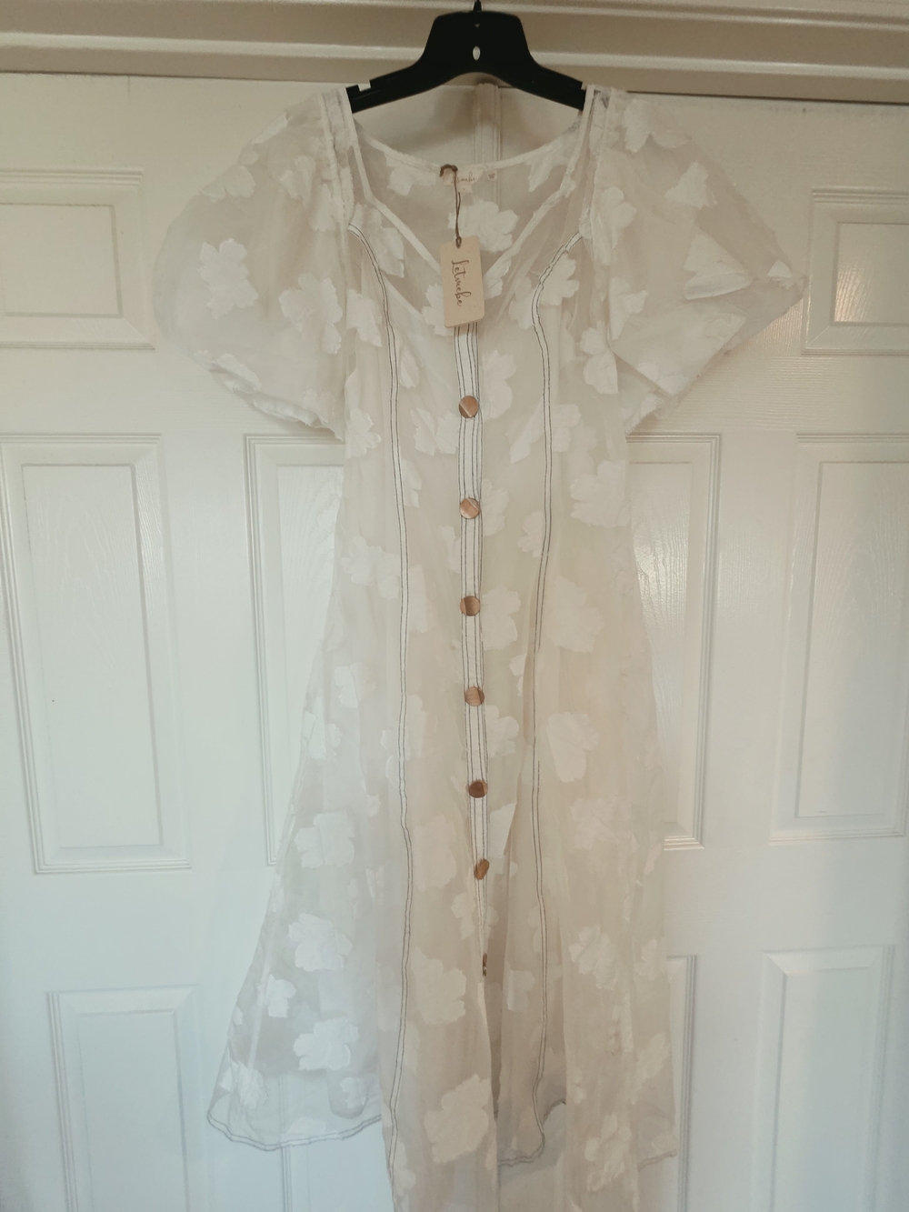 Louche Cream Floral Midi Dress with Buttons